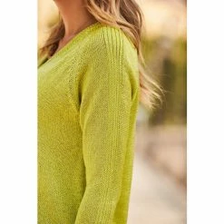 Sosandar Green V Neck Tape Yarn Jumper -Sosandar unnamed file 3013