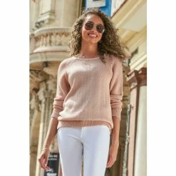 Sosandar Pink Ribbed Detail Lightweight Jumper