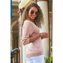 Sosandar Pink Ribbed Detail Lightweight Jumper -Sosandar unnamed file 3019