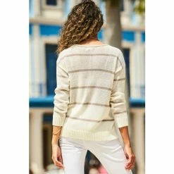 Sosandar Cream Stripe Jumper -Sosandar unnamed file 3023