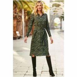 Sosandar Green Zebra Print Belted Midi Shirt Dress -Sosandar unnamed file 303