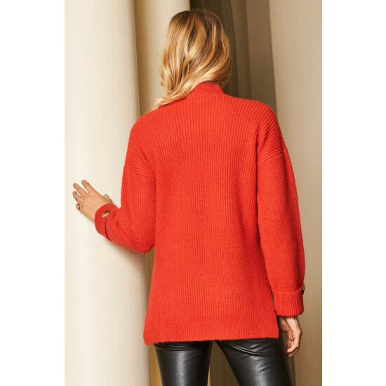 unnamed-file-3034.jpg Sosandar Red Cream High Neck Folded Button Cuff Jumper -Sosandar unnamed file 3034