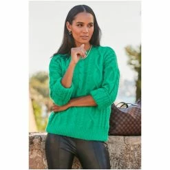 Sosandar Green Supersoft Cable Jumper 4 Sosandar Green Supersoft Cable Jumper -Sosandar unnamed file 3041