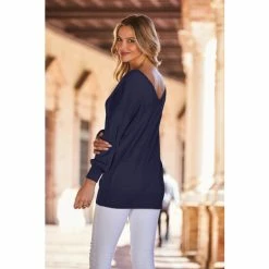 Sosandar Blue Basic V Neck Fine Knit Jumper -Sosandar unnamed file 3044