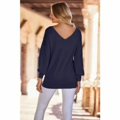 Sosandar Blue Basic V Neck Fine Knit Jumper -Sosandar unnamed file 3045