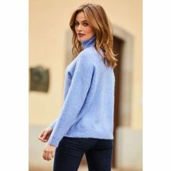 Sosandar Blue Super Soft Roll Neck Jumper -Sosandar unnamed file 3049