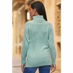 Sosandar Green Seam Detail Roll Neck Jumper -Sosandar unnamed file 3053