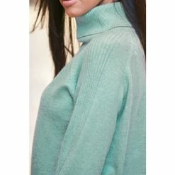 Sosandar Green Seam Detail Roll Neck Jumper -Sosandar unnamed file 3054