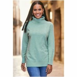 Sosandar Green Seam Detail Roll Neck Jumper -Sosandar unnamed file 3055