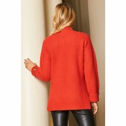 Sosandar RED High Neck Folded Button Cuff Jumper -Sosandar unnamed file 3077
