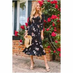 Sosandar Multi Floral Floral Print Jersey Midi Dress -Sosandar unnamed file 308