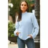 Sosandar Blue High Neck Folded Cuff Jumper