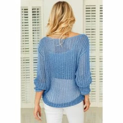 Sosandar Blue Metallic Open Knit Jumper -Sosandar unnamed file 3086