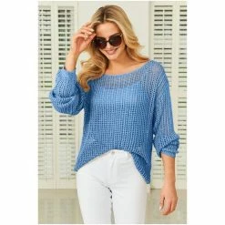 Sosandar Blue Metallic Open Knit Jumper -Sosandar unnamed file 3087