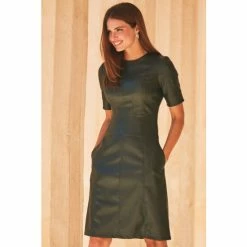 Sosandar Green Leather Look Panelled Shift Dress