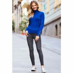 Sosandar Blue Roll Neck Jumper With Hardware -Sosandar unnamed file 3090