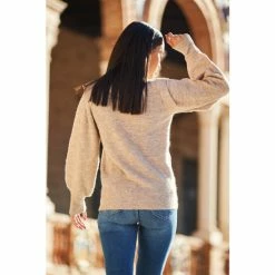 Sosandar Cream Super Soft Pleat Shoulder Jumper -Sosandar unnamed file 3096