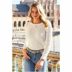 Sosandar Cream Cable Knit Crew Neck Jumper -Sosandar unnamed file 3116