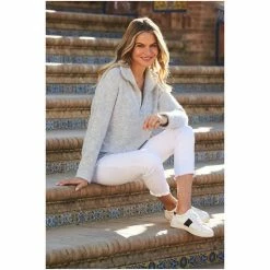 Sosandar Grey Marl Super Soft Half Zip Rib Jumper -Sosandar unnamed file 3122