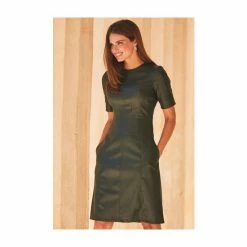 Sosandar Green Leather Look Panelled Shift Dress -Sosandar unnamed file 314