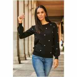Sosandar Black Polka Dot Print Jumper -Sosandar unnamed file 3146