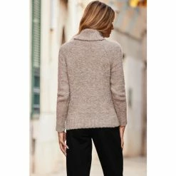 Sosandar Brown Roll Neck Boucle Slouch Jumper -Sosandar unnamed file 3156
