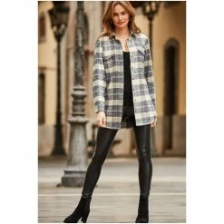 Sosandar Neutral Check Brushed Flannel Shirt -Sosandar unnamed file 3163