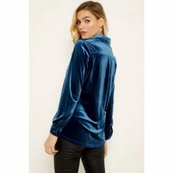 Sosandar Blue Velvet Shirt -Sosandar unnamed file 3167