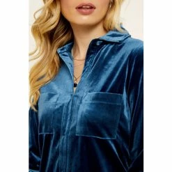 Sosandar Blue Velvet Shirt -Sosandar unnamed file 3168