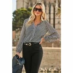 Sosandar Black Dogtooth Print Shirt