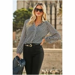 Sosandar Black Dogtooth Print Shirt -Sosandar unnamed file 3180