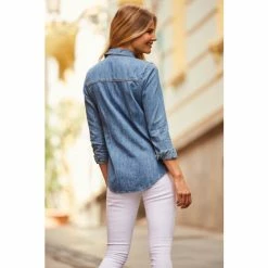 Sosandar Blue Relaxed Fit Popper Front Denim Shirt -Sosandar unnamed file 3187
