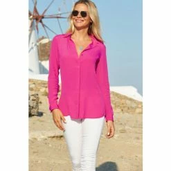 Sosandar Pink Button Front Shirt