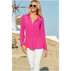 Sosandar Pink Button Front Shirt -Sosandar unnamed file 3210