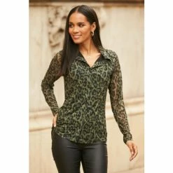 Sosandar Green Animal Print Mesh Shirt 2 Sosandar Green Animal Print Mesh Shirt -Sosandar unnamed file 3218