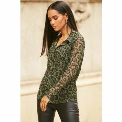 Sosandar Green Animal Print Mesh Shirt 3 Sosandar Green Animal Print Mesh Shirt -Sosandar unnamed file 3219