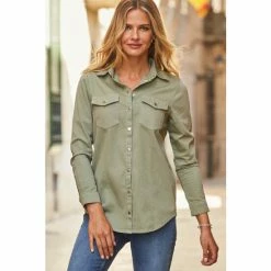 Sosandar Green Denim Shirt -Sosandar unnamed file 3249
