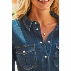 Sosandar Blue Popper Front Denim Shirt Dress -Sosandar unnamed file 325