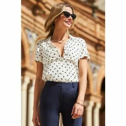 Sosandar White Spot Print Short Sleeve Shirt