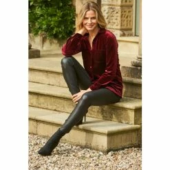 Sosandar Red Luxe Velvet Shirt -Sosandar unnamed file 3265