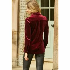 Sosandar Red Luxe Velvet Shirt -Sosandar unnamed file 3266