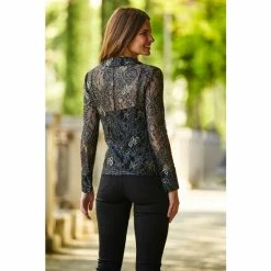 Sosandar Black Gathered Front Lace Shirt -Sosandar unnamed file 3283