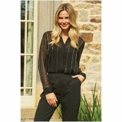 Sosandar Black Embellished Stripe Shirt -Sosandar unnamed file 3291