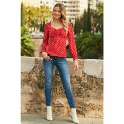 Sosandar Red Spot Tie Front Top -Sosandar unnamed file 3295