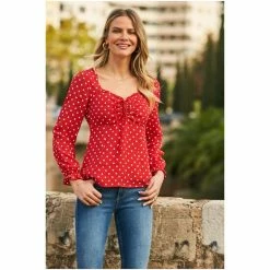 Sosandar Red Spot Tie Front Top -Sosandar unnamed file 3296