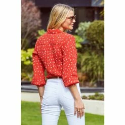 Sosandar Red Ditsy Floral Print Shirt -Sosandar unnamed file 3300