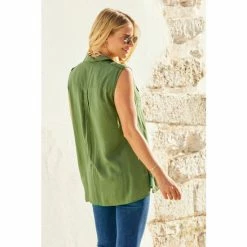Sosandar Green Sleeveless Utility Shirt -Sosandar unnamed file 3330