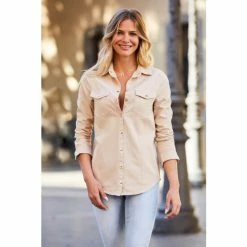 Sosandar Brown Denim Relaxed Fit Popper Front Shirt