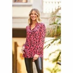 Sosandar Pink Animal Print Modal Button Through Shirt -Sosandar unnamed file 3345