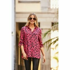Sosandar Pink Animal Print Modal Button Through Shirt -Sosandar unnamed file 3346